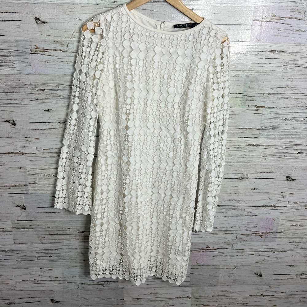 Lauren Ralph Lauren white long sleeve midi lace dress size 4